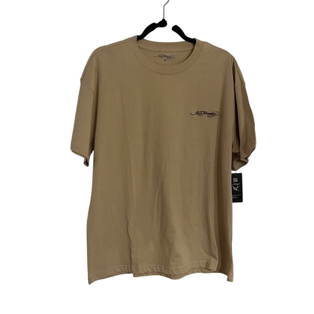 Ed Hardy Men M Beige Sand Embroidered Logo Crew Neck Short Sleeve T-Shirt NWT